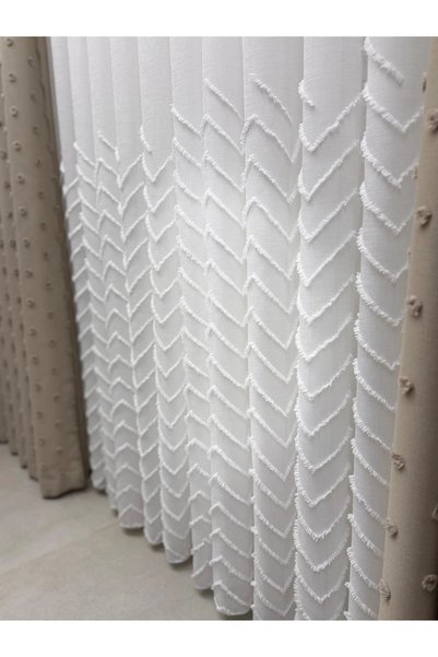 NİVEMESHOME Yakamoz 1-053P Semi-Patterned Ecru 1/3 Pleated Tulle Curtain