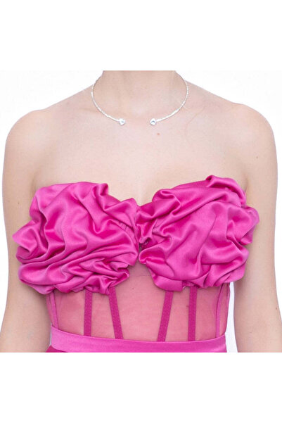 Lila Fuchsia Pink Corset with Manual Draping and Tulle Inserts