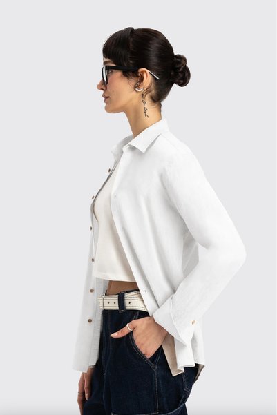 UNIQVIBE 3-Piece Women's Linen Shirt Set |   White, Pink, Navy Blue