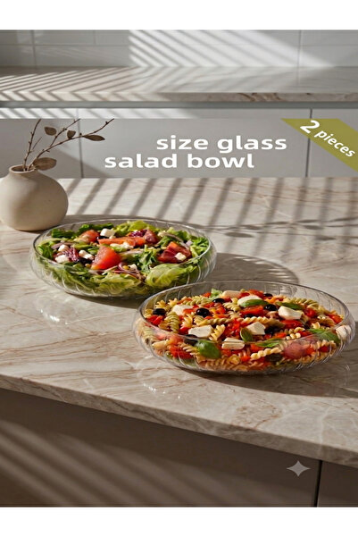 Mony moon Glass Salad Bowl Set (2Pcs) Modern Striped Design - Perfect for Pas...