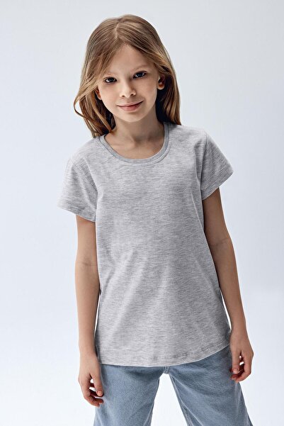 Brix Tricou pentru fete cu mânecă scurtă, 100% bumbac, 7701, culoare gri desc...