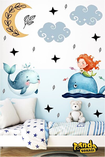 PANDA SOKAĞI Srećna sirena, kitovi i zvezde, samolepljiva naljepnica za dečij...