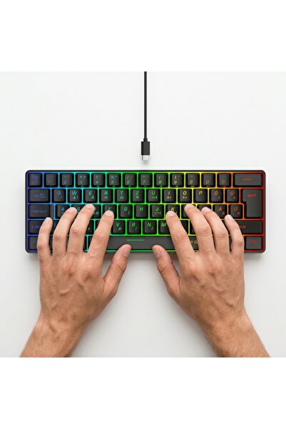 OEM G61 Mini RGB 61 Tuşlu Ergonomik Mekanik Mini Kablolu Oyuncu Klavyesi %60 ...