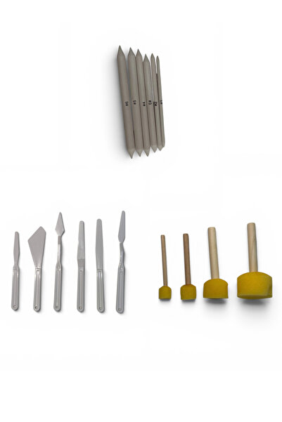 Sanatsal Set 4’lü Ponpon Fırça + 6’lı Pastel Dağıtıcı + 6’lı Plastik Spatula
