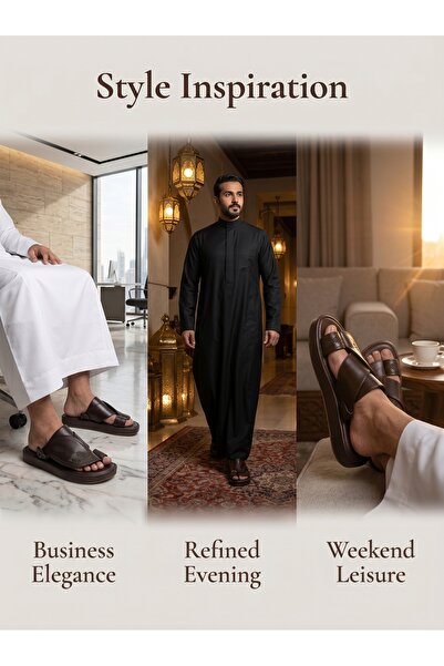SAUDI STEPS صندل رجالي سعودي كاجوال، تصميم خليجي، نمط مطرز، نعل مانع للانزلاق...