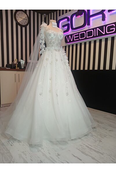 EKY GÖR SEV WEDDING DRESS OMUZ ÇİÇEKLİ A KESİM HELEN GELİNLİK