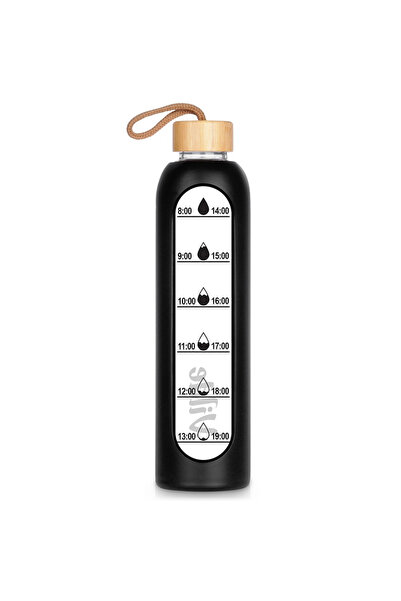 Vilde Sticlă de apă din sticlă cu husă de silicon, neagră, 1 l