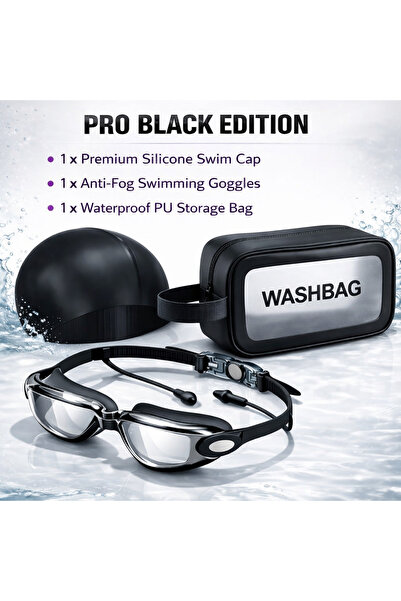 Choice3 BLACK SET JSJM New Professional Adult Swimming Goggles Set With Swim ...