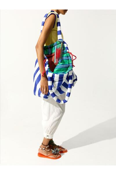 Women's Striped Double-Sided Technical Fabric Shopper Bag
