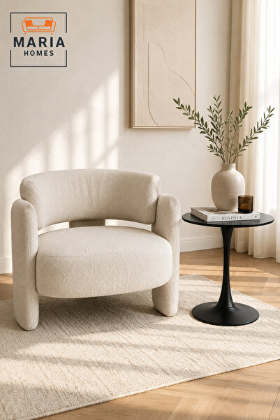 MARIA HOMES Beige Modern Accent Chair – Upholstered Lounge Chair for Living R...