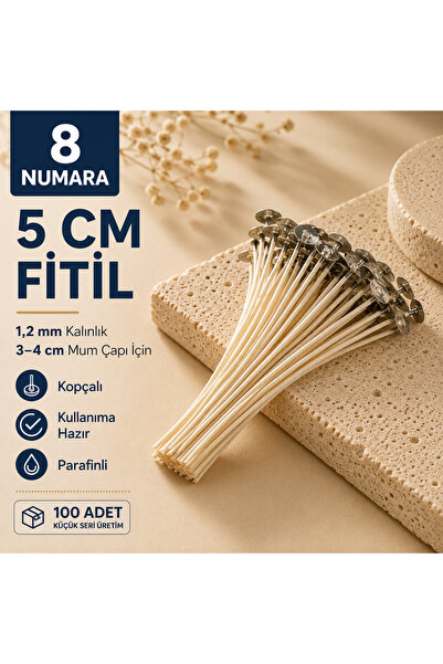 hk 8 Numara Kesilmiş Parafinli Kopçalı Mum Fitili (1,2 mm) 3–4 cm • Kullanıma...