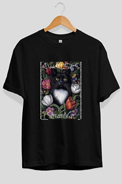Ankhises Μπλουζάκι  "For the Love of Cats " με 64 σχέδια γάτας, μαύρο, oversi...