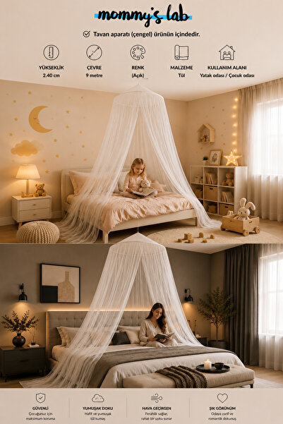 Mommyslab Tavandan Asmalı Yatak Cibinliği 2.40 Metre Yükseklik - 9 Metre Çevr...