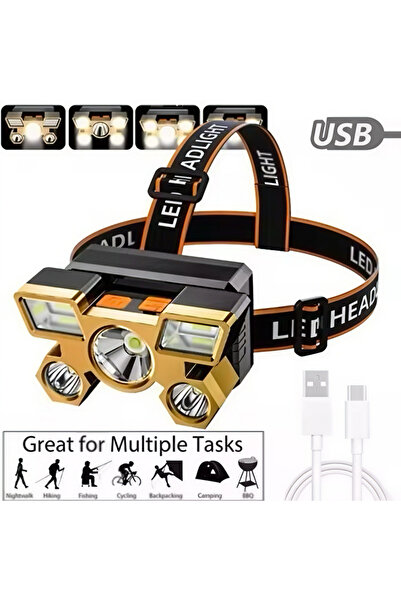 OEM Lanternă Frontală LED USB, 5 LED-uri, Reglabilă 90°, Rezistentă la Apă