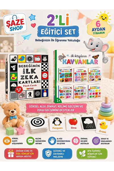 SAZE 2’li Eğitici Bebek Gelişim Seti – İlk Zeka Kartları ve Hayvanlar İlk Kit...