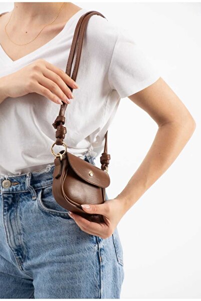 ÖZÜM ÇANTA Women's Mini Size Hand and Shoulder Crossbody Bag Brown