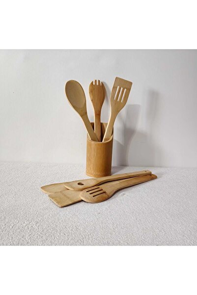 OEM Set 7 ustensile de bucatarie cu suport din bambus, 30cm x 6cm