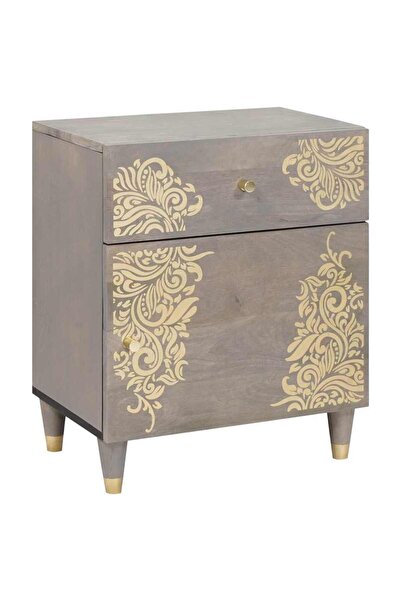vidaxl Noptieră cu ușă Gri 50 x 33 x 60 cm Lemn de mango solid