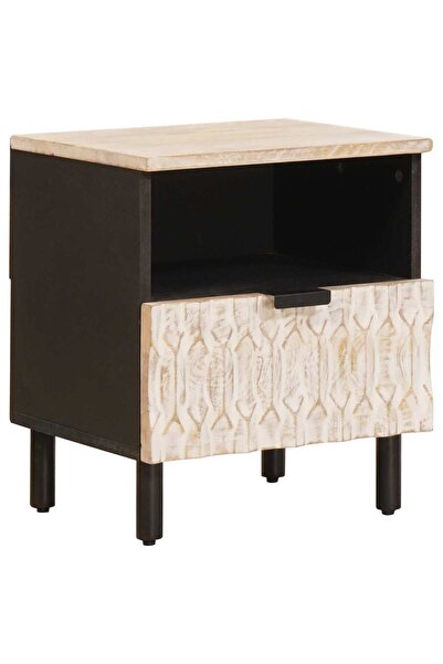 vidaxl Dulap de noapte Alb 40 x 33 x 46 cm Lemn de mango solid