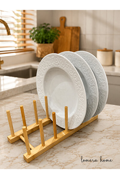Lomera Home Natural Bamboo Plate Holder |   Multi-Purpose Plate Organizer Sta...