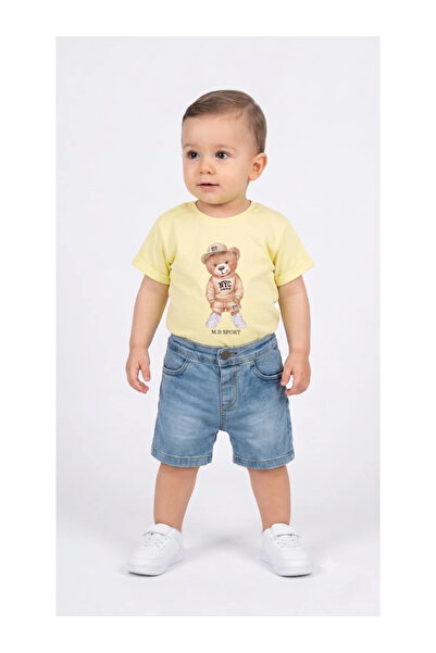 Mini Baray Baby Boy Summer Cotton Denim Shorts Set with Snap Fasteners on the...