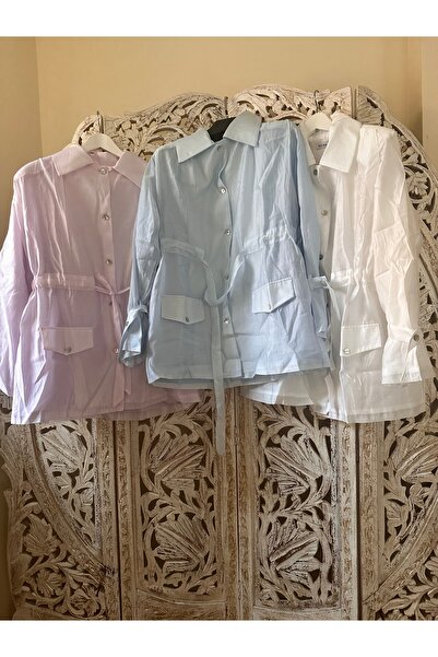MODA S&S BZLİNE Belden büzgülü cepli bambu pamuk yazlık ceket