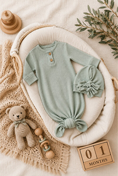 Elo Water Green Baby Sleeping Bag with Tie Detail and Hat