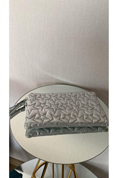Carmine Şal&Eşarp Yıldız Desenli Gümüş Simli Portföy & Clutch Çanta Çıkarılab...
