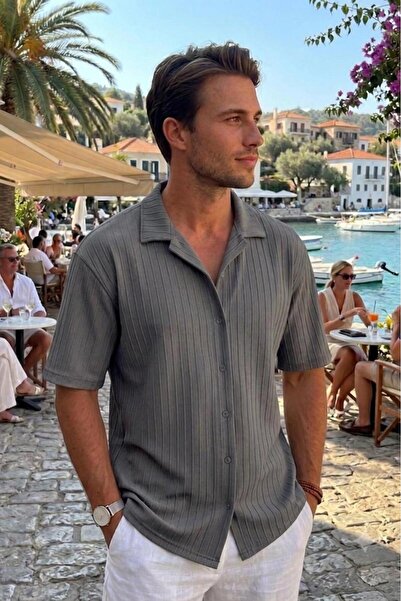 CAST COLLECTİON Erkek Nardogri Marcus Çizgili Kısa Kol Yazlık Gömlek