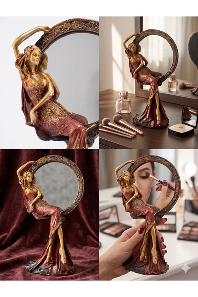 Gloss Art Figürlü Masa Üstü Makyaj Aynası El Boyaması Dekoratif Polyester Bib...