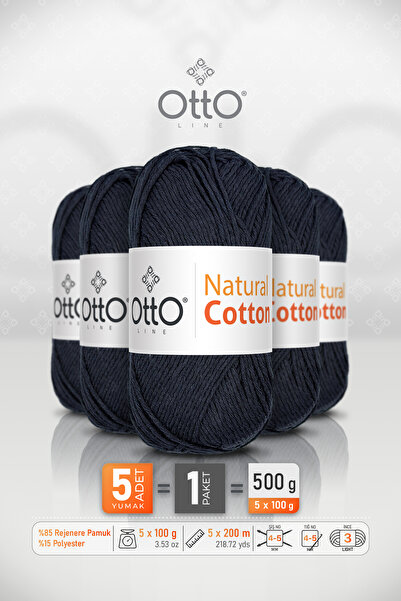 Otto Естествен памук - Тъмносин (6043) - Комплект от 5 броя - 2мм/100гр/200м ...