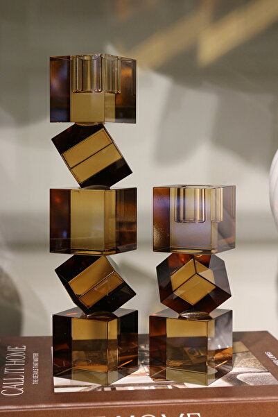 tuan design 2 Lİ ÇAPRAZ KÜP MUMLUK KAHVERENGİ