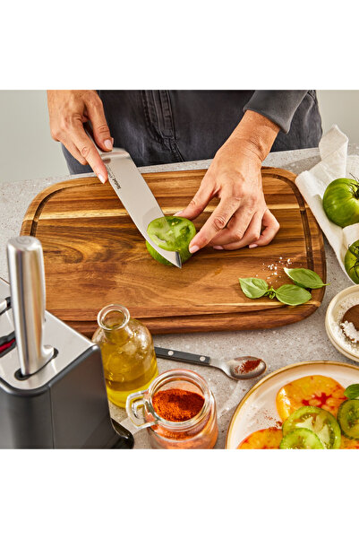 TEFAL Set de 6 piese și suport Eversharp Pro K2977S44, oțel inoxidabil german, mâner ergonomic, sistem integrat de ascuțire, negru și argintiu
