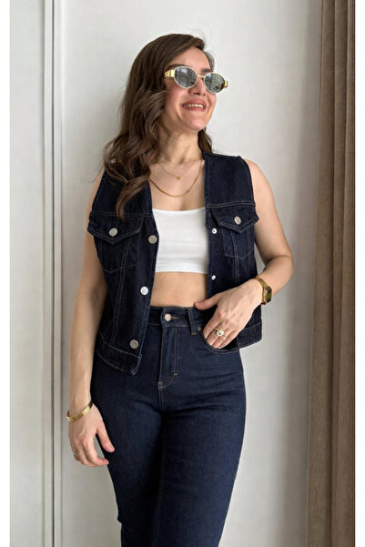 Perry Boutique Vestă de damă din denim cu decolteu în V