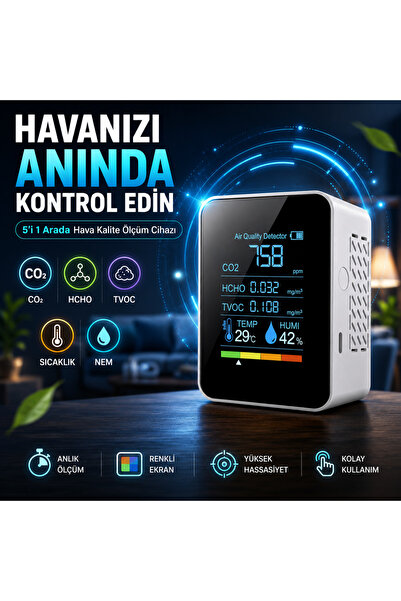 VELKAR Dijital Hava Kalitesi Ölçer CO2 Nem Sıcaklık TVOC HCHO Dedektörü
