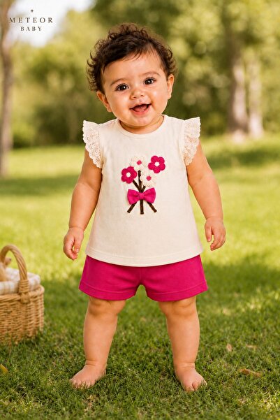METEOR BABY Baby Girl Set Kids - Floral Embroidered Ruffle Sleeves - Summer S...