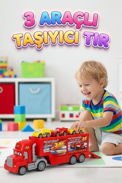 Tıfıl Toys Şimşek Mcqueen 3 Adet Yarış Arabası Taşıyıcı Tır Yan Panelleri Açı...