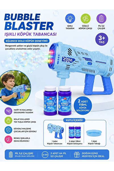 BYCEGU Işıklı Köpük Baloncuk Tabancası 2x118 ml Köpük Solüsyonlu Çocuk Oyunca...