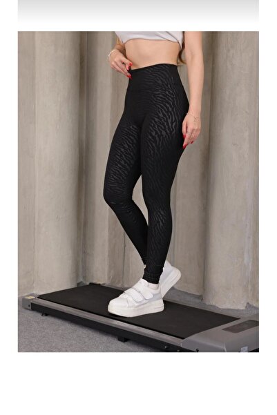 OK BLUME Black Women's Zebra Patterned Diving Fabric Leggings – High Waist, T...