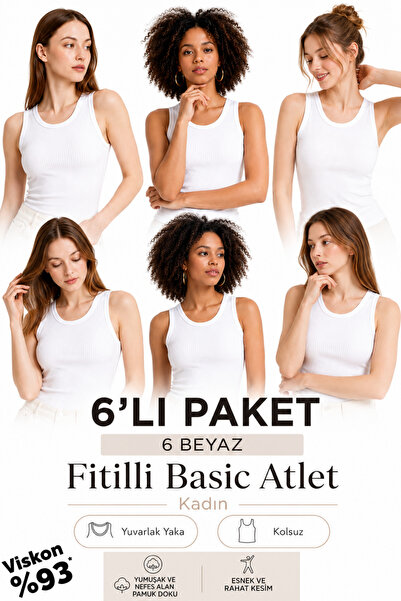 Loule Tricou de bază cu bretele groase, 93% viscoză, 6 piese pentru femei - P...