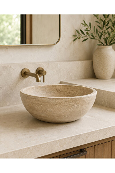 DECA STONE Traverten Çanak Bej Mermer Lavabo