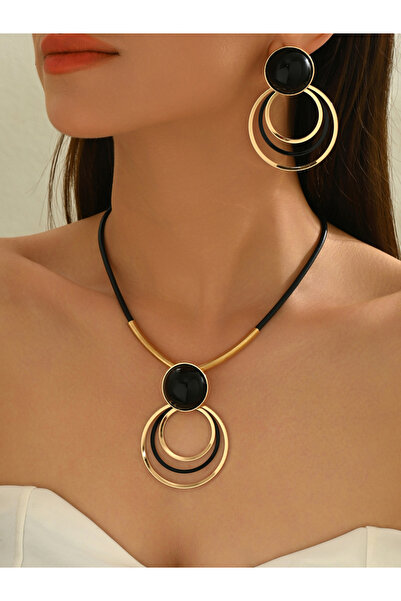 Take Two By Styli Gold Tone Geometric Pendant Necklace and Earrings Set