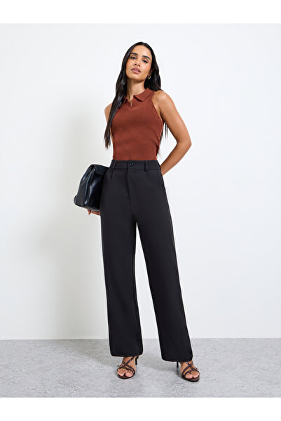 Take Two By Styli Black Solid Straight-Leg Pants