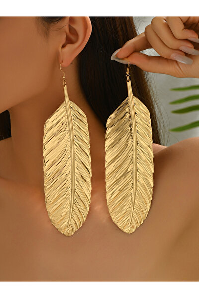 Take Two By Styli Textured Feather Leaf Drop Earrings