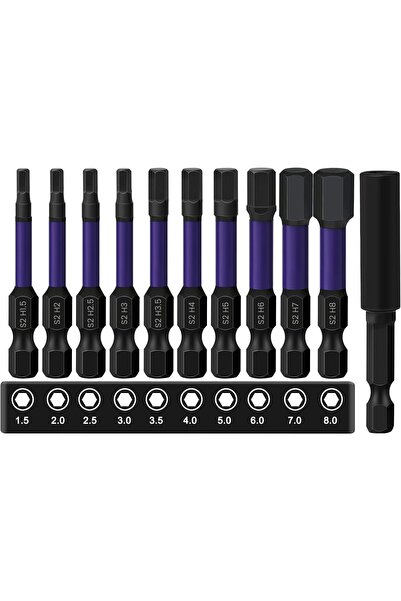 Bukela 11Pcs Hex Allen Key Bit Set, 50mm S2 Steel Metric Hex Head Allen Wrenc...