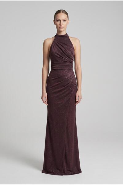 SpringStore Kahve Halter Yaka Simli Abiye