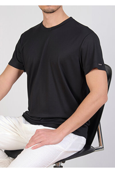 Mondo Siyah Metal Logo Detaylı Oval Yaka T-Shirt