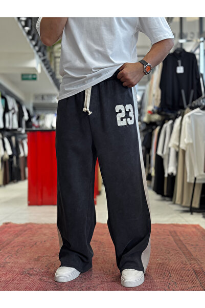 BYBASICMAN Siyah 23 Nakışlı Boru Paça Eşofman ES-80-44