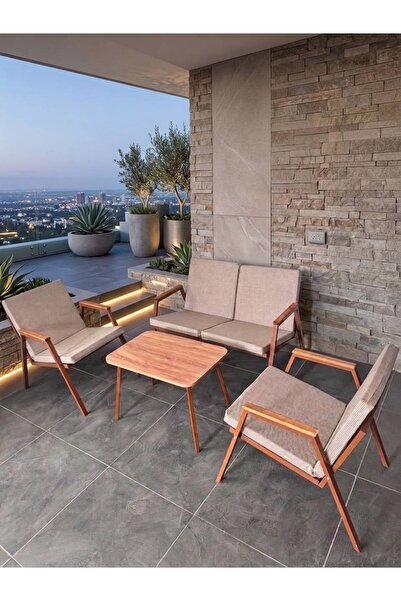 Dekoroom's VİENTO 2-1-1 BAHÇE BALKON MOBİLYASI,SEHPALI, KAHVE İSKELET KUMAŞ R...
