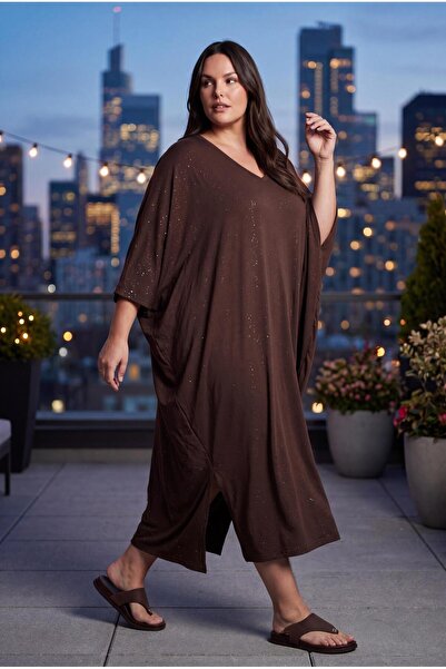 Ebsumu Women's Plus Size Extra Comfortable Fit Sho Fabric Stone Printed Brown...